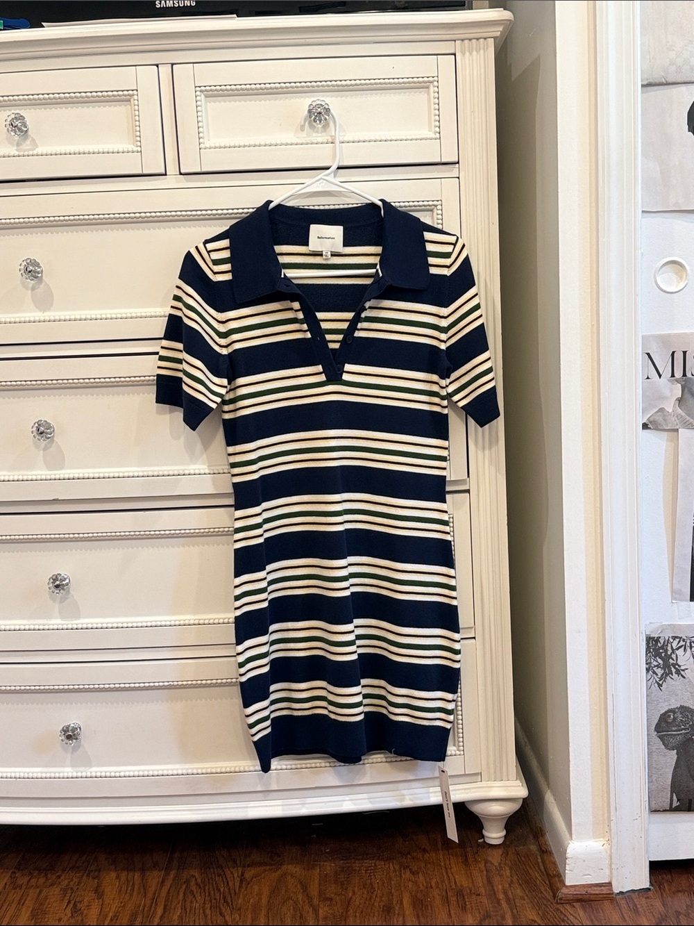 Reformation Striped Polo Knit Dress - Navy & Cream